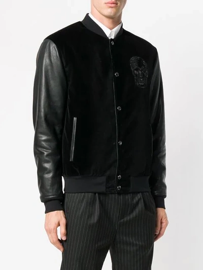 Shop Alexander Mcqueen Sequin Embellished Skull Bomber Jacket In Black