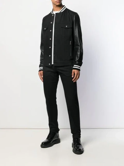 Shop Balmain Striped Trim Bomber Jacket In Black