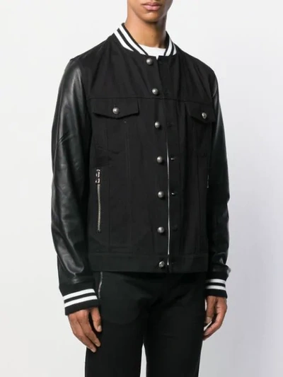 Shop Balmain Striped Trim Bomber Jacket In Black