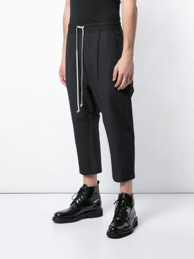 Shop Rick Owens Cropped Dropped Crotch Trousers In Black