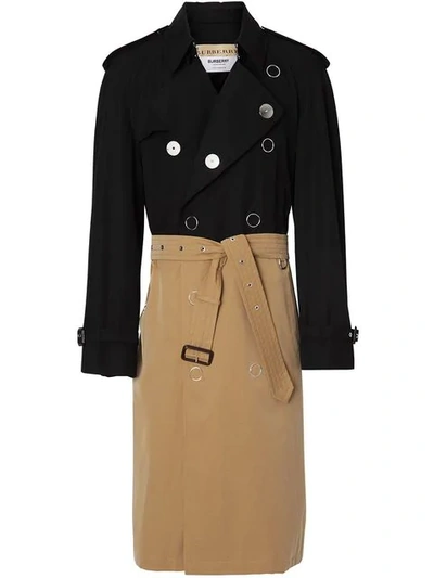 Burberry Double Breasted Colorblock Trench Coat In Black | ModeSens
