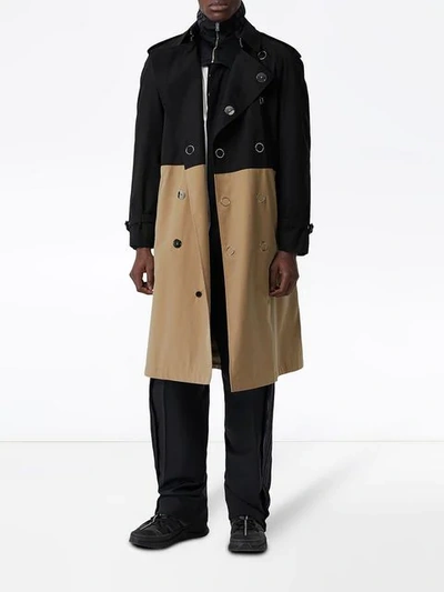 Burberry Double Breasted Colorblock Trench In Beige,black ModeSens