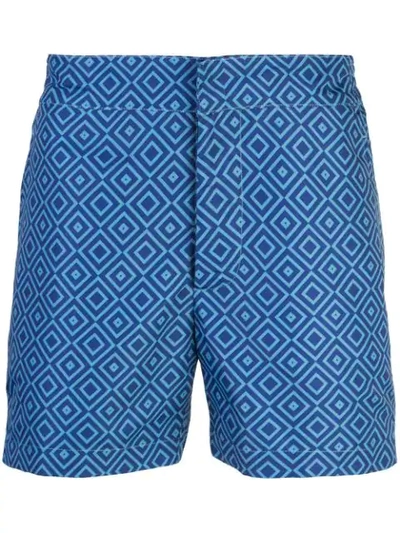 Shop Frescobol Carioca Geometric Print Shorts In Blue