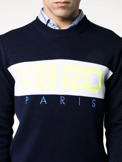 Shop Kenzo Logo Intarsia Jumper In Blue