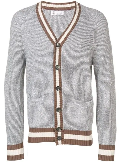 Shop Brunello Cucinelli Melange Knitted Cardigan In Grey