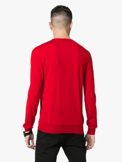 Shop Alexander Mcqueen Dancing Skeleton Logo Text Wool Jumper In Red