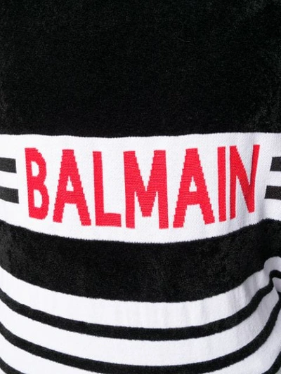 Shop Balmain Striped Logo Jumper In Black