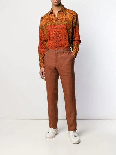 Shop Etro Printed Long Sleeve Shirt - Orange
