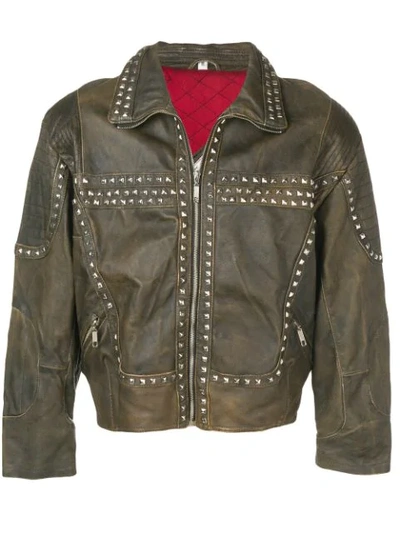 Pre-owned A.n.g.e.l.o. Vintage Cult 1980's Studded Biker Jacket In Brown
