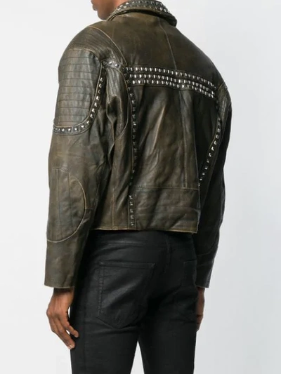 Pre-owned A.n.g.e.l.o. Vintage Cult 1980's Studded Biker Jacket In Brown