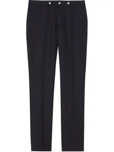 Shop Burberry Classic Fit Triple Stud Wool Mohair Tailored Trousers In Blue