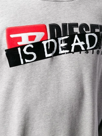 Shop Diesel Logo Print Hoodie In Grey