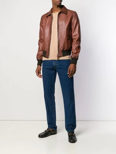 Shop Tom Ford Classic Leather Jacket In Brown