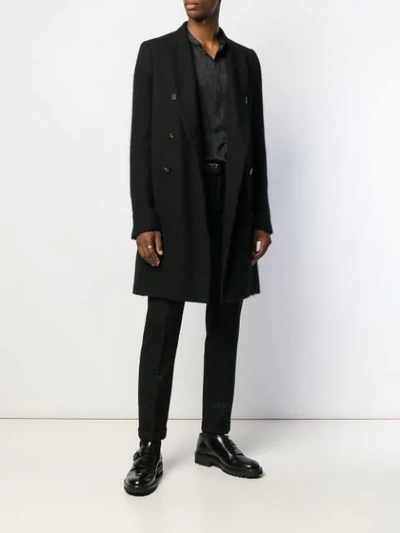 Shop Saint Laurent Metallic Pinstripe Tailored Trousers In Black