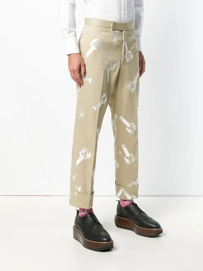 Shop Thom Browne Lobster Embroidery Trouser In Neutrals