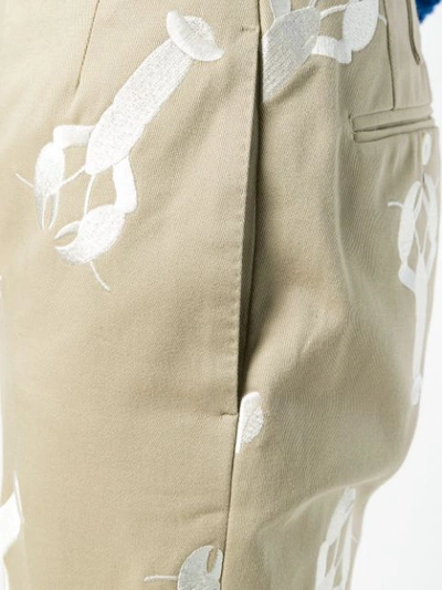 Shop Thom Browne Lobster Embroidery Trouser In Neutrals