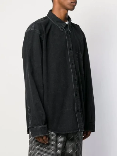 Shop Balenciaga Rear Printed Denim Shirt In Black