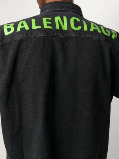 Shop Balenciaga Rear Printed Denim Shirt In Black