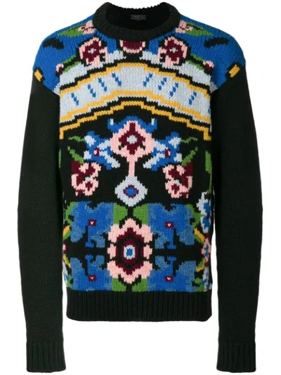 Shop Prada Intarsien-pullover Mit Blumenmuster In F0002 Black