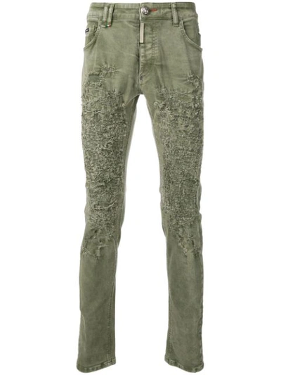 Shop Philipp Plein Distressed Skinny Jeans In Green