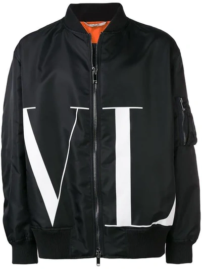 Shop Valentino Vltn Bomber Jacket In Blue