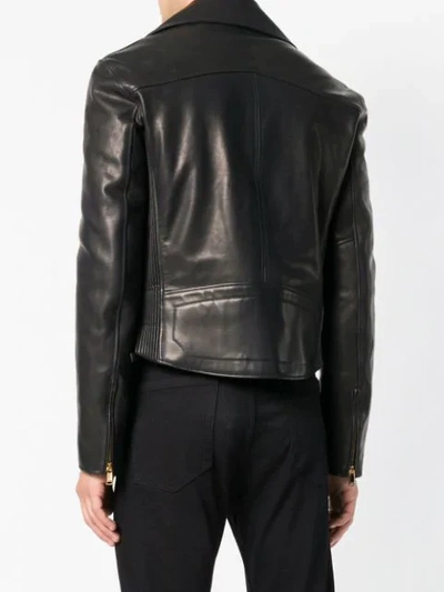 Shop Versace Calf Leather Biker Jacket In Black