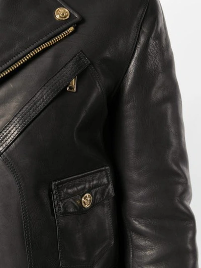 Shop Versace Calf Leather Biker Jacket In Black