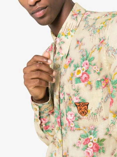Shop Gucci Floral Print Long Sleeve Shirt In Neutrals