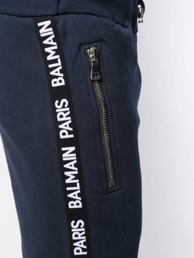 Shop Balmain Logo Strap Track Trousers In Blue
