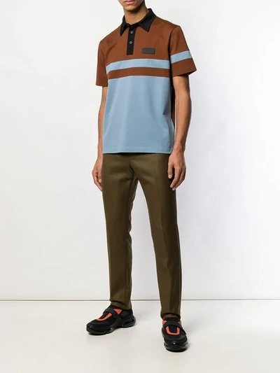 Shop Prada Classic Label Polo In Blue