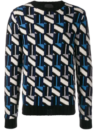 Shop Prada Knitted Crew Neck Sweater - Blue