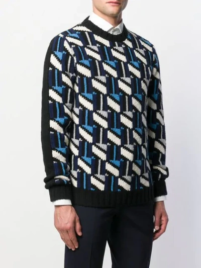 Shop Prada Knitted Crew Neck Sweater - Blue