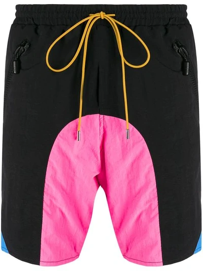 RHUDE CONTRAST PANEL SWIM SHORTS - 黑色