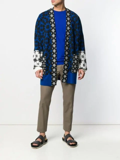 Shop Haider Ackermann Geometric Intarsia Cardigan In Blue