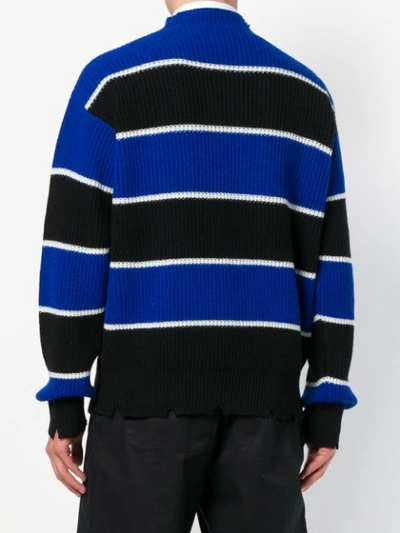 Shop Msgm Striped Knit Sweater - Blue