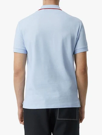 Shop Burberry Icon Stripe Placket Cotton Piqué Polo Shirt In Pale Blue