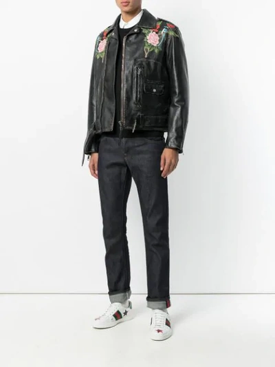 Shop Gucci Angry Cat Embroidered Jacket In Black