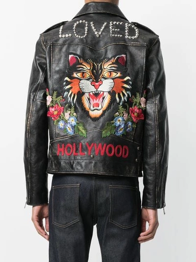 Shop Gucci Angry Cat Embroidered Jacket In Black
