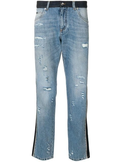 Shop Dolce & Gabbana Panel Distressed Jeans In Blue
