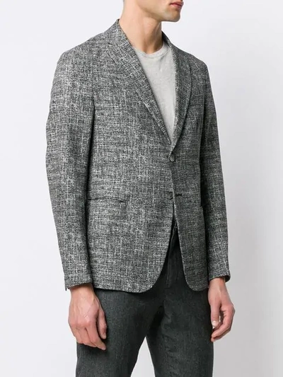 Shop Emporio Armani Single Breasted Tweed Coat In 631 Grey