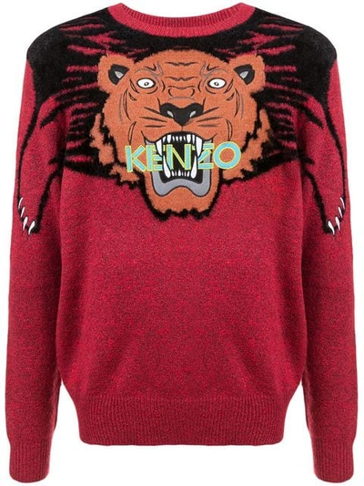 Shop Kenzo Intarsia Tiger Sweater In Red
