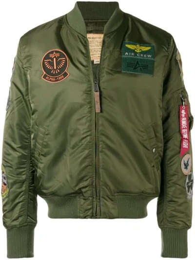 Shop Alpha Industries Patch Bomber Jacket In Green