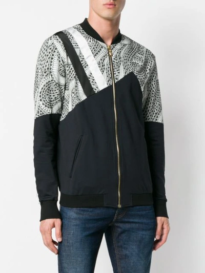 Shop Cavalli Class Printed Panel Bomber Jacket In Black