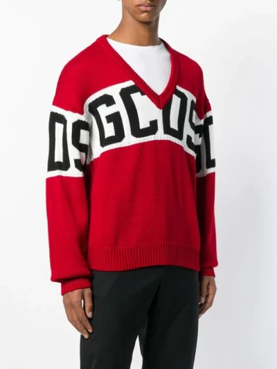 Shop Gcds V-neck Logo Sweater - Red