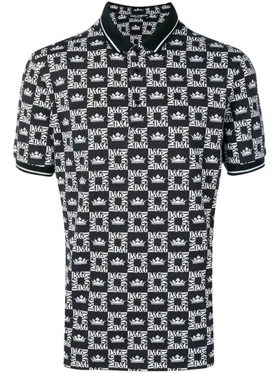 Shop Dolce & Gabbana Crown Print Polo Shirt In Hny47 Black