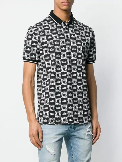Shop Dolce & Gabbana Crown Print Polo Shirt In Hny47 Black