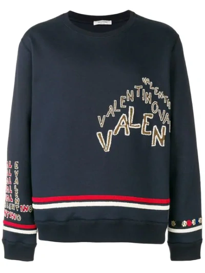 Shop Valentino Beaded Logo Sweatshirt In Blue