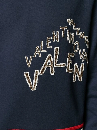 Shop Valentino Beaded Logo Sweatshirt In Blue