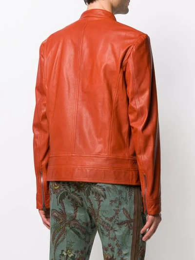 Shop Etro Plaited Leather Jacket - Orange
