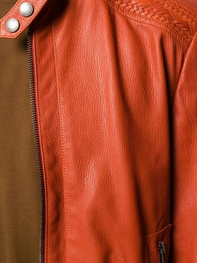 Shop Etro Plaited Leather Jacket - Orange